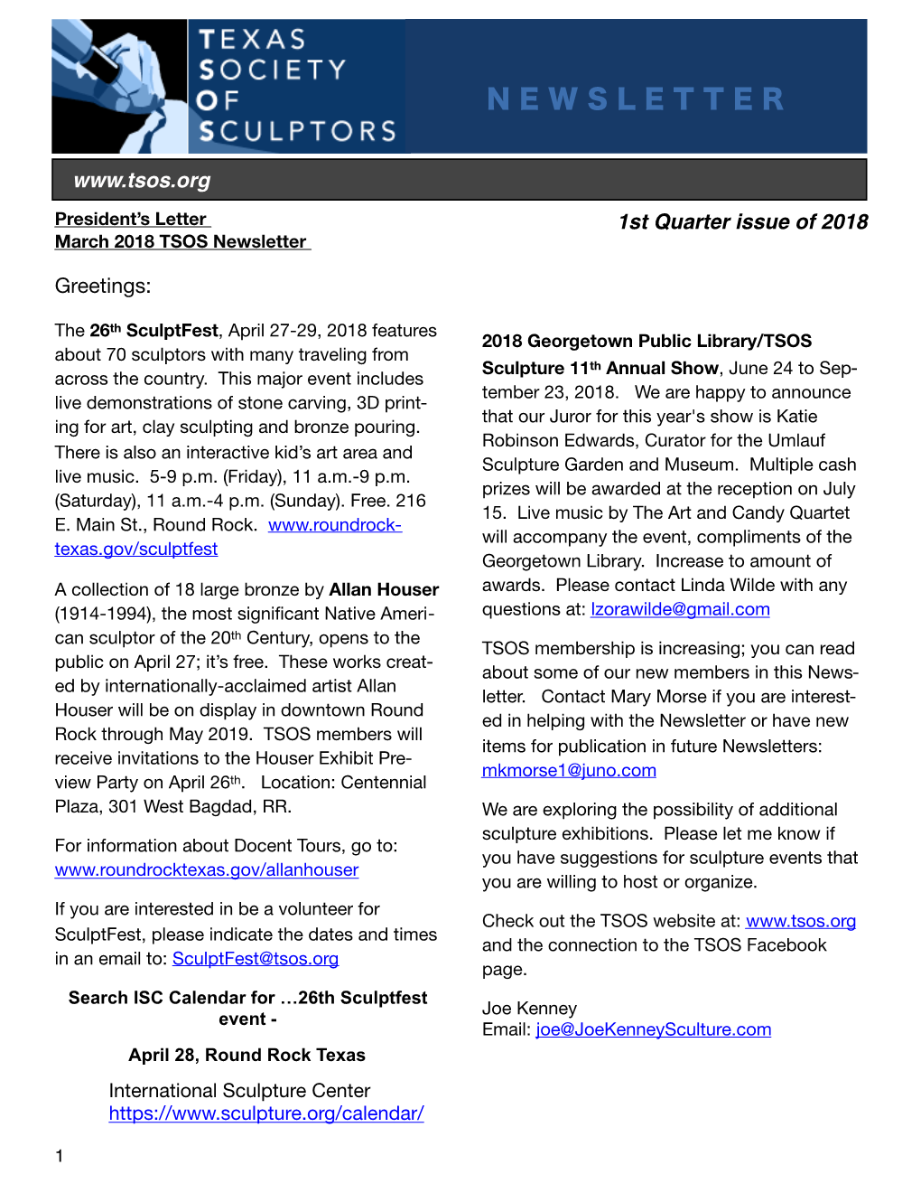 1St Q 2018 Newsletter