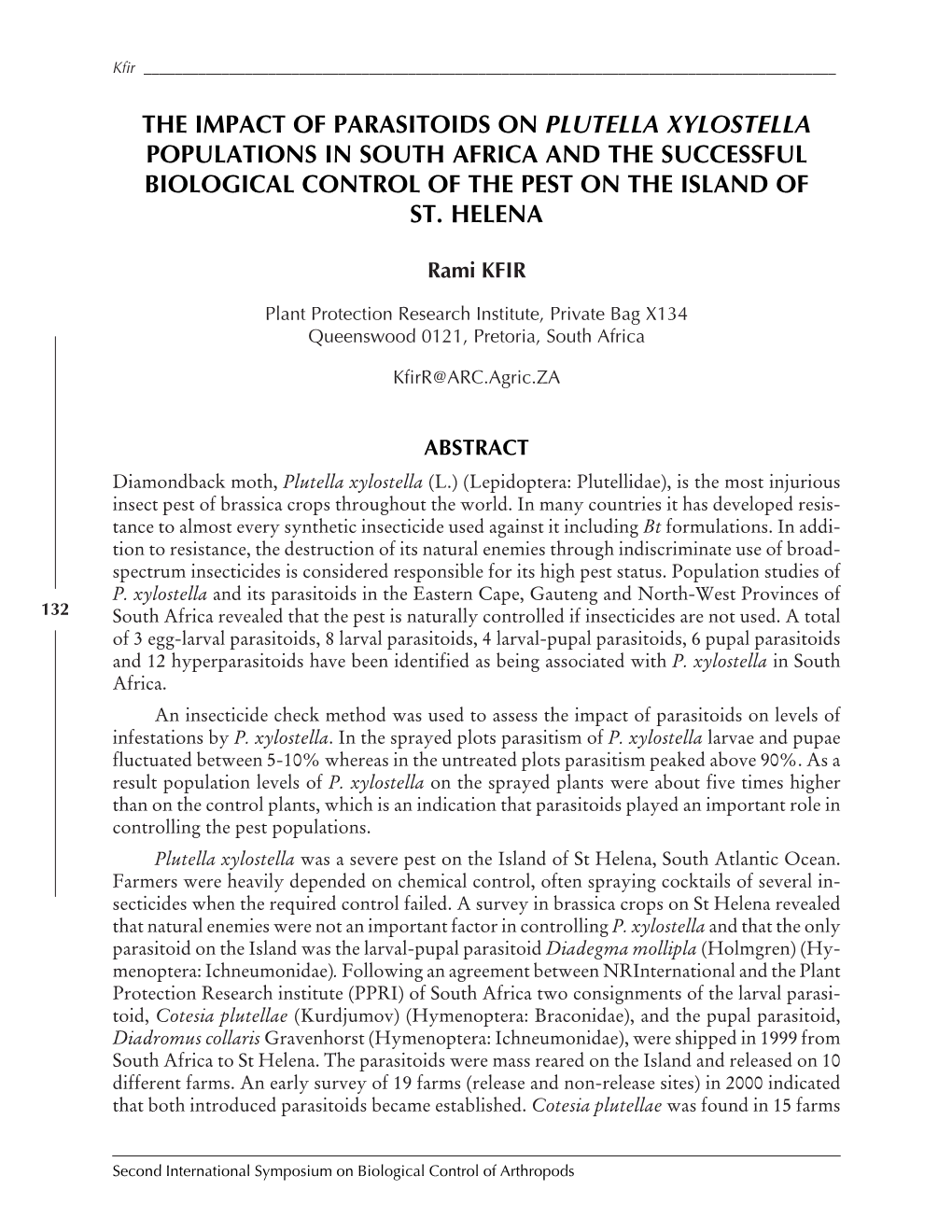 The Impact of Parasitoids on Plutella Xylostella Populations in South Africa and the Successful Biological Control of the Pest on the Island of St