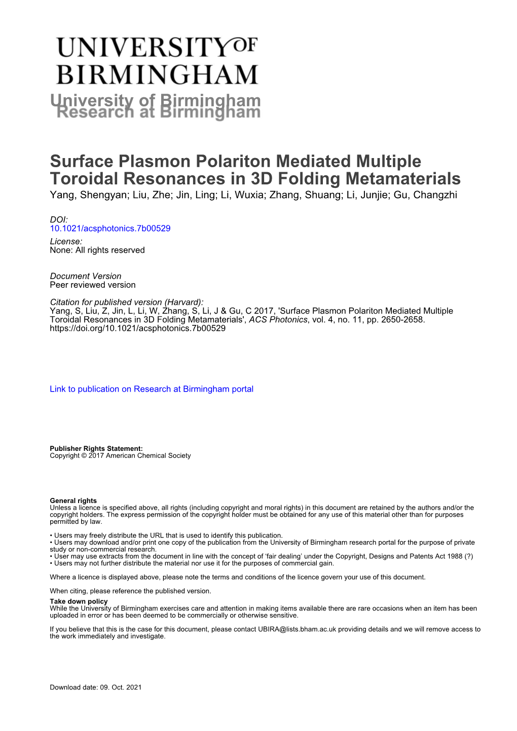 University of Birmingham Surface Plasmon Polariton Mediated