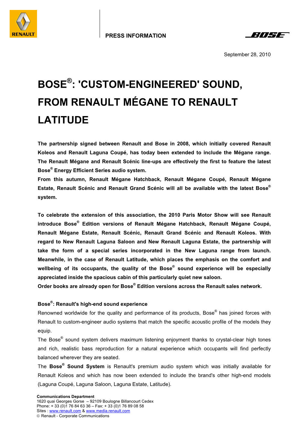 Bose : 'Custom-Engineered'