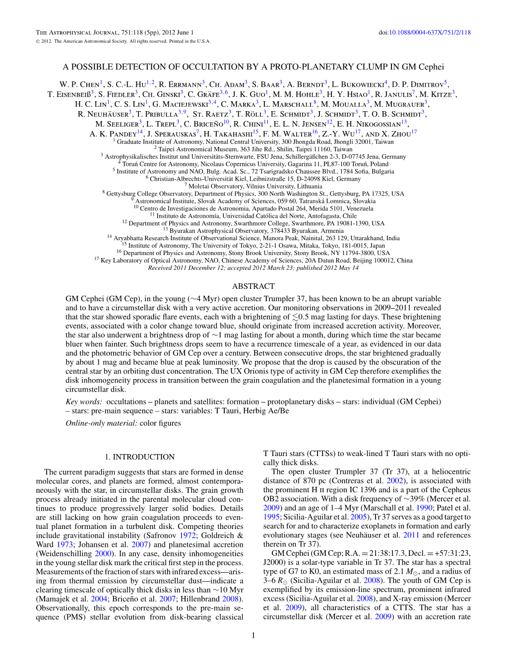 A POSSIBLE DETECTION of OCCULTATION by a PROTO-PLANETARY CLUMP in GM Cephei