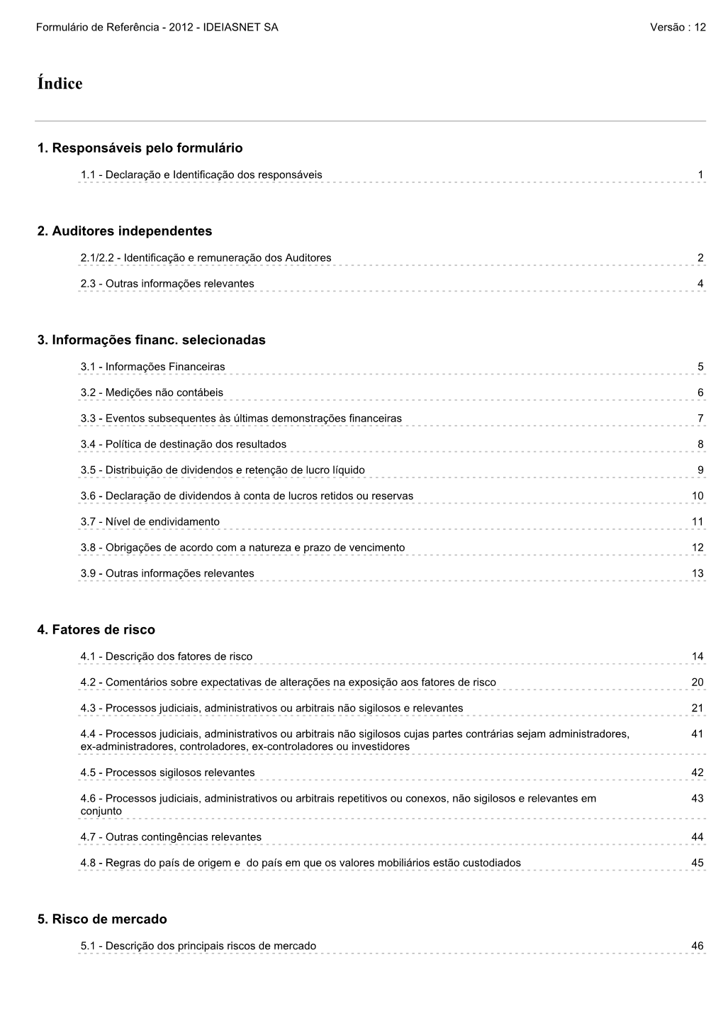 Formulário De Referência 2012