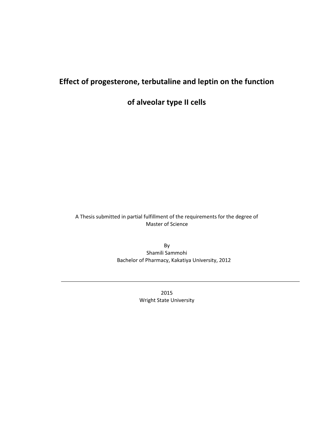 Effect of Progesterone, Terbutaline and Leptin on the Function Of