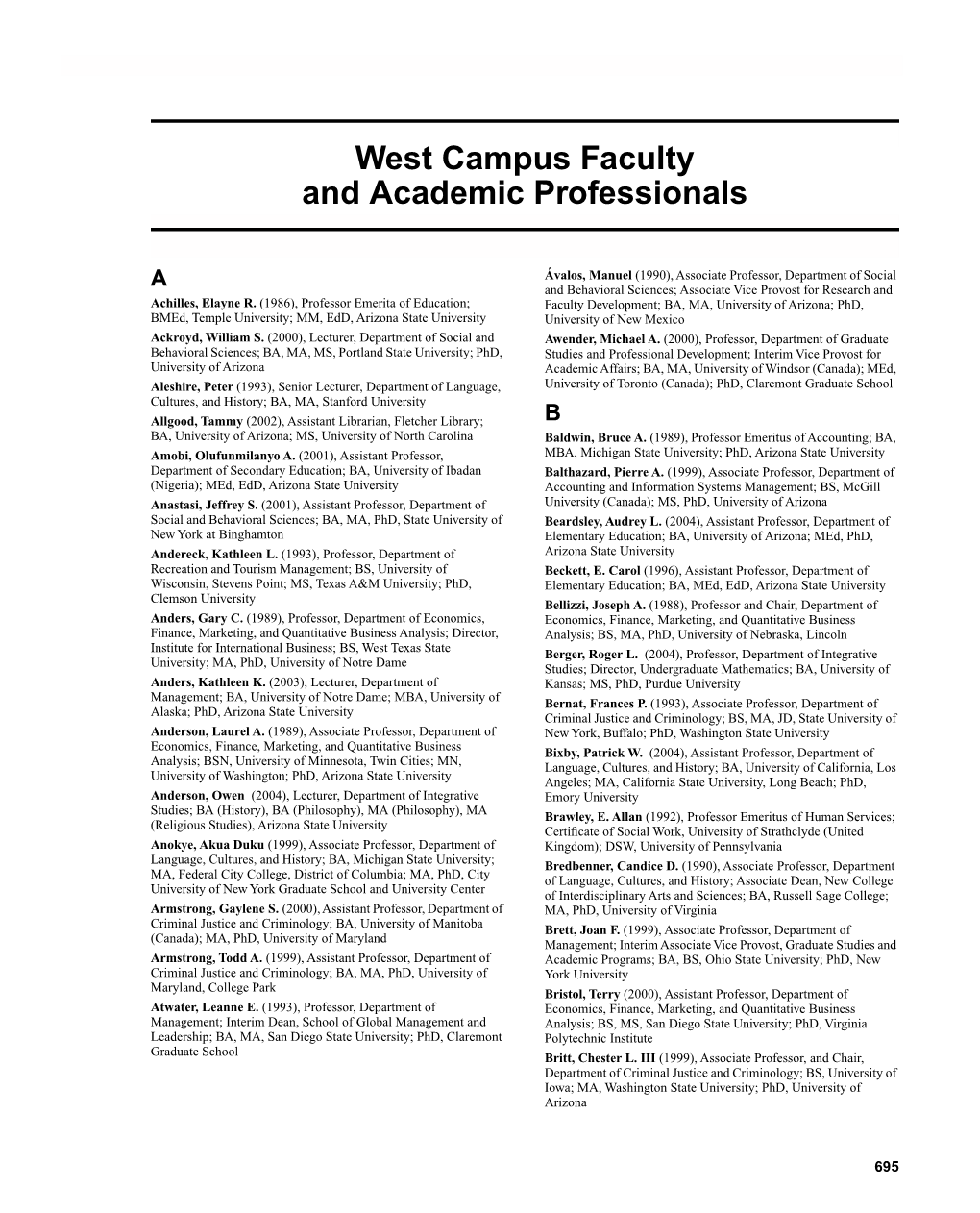 West Campus Faculty and Academic Professionals