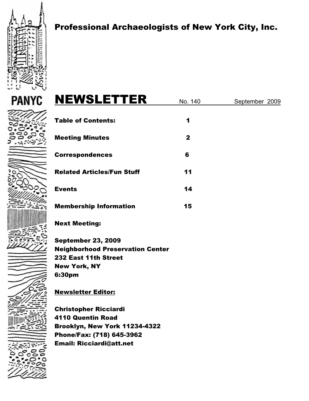 NEWSLETTER No. 140 September 2009