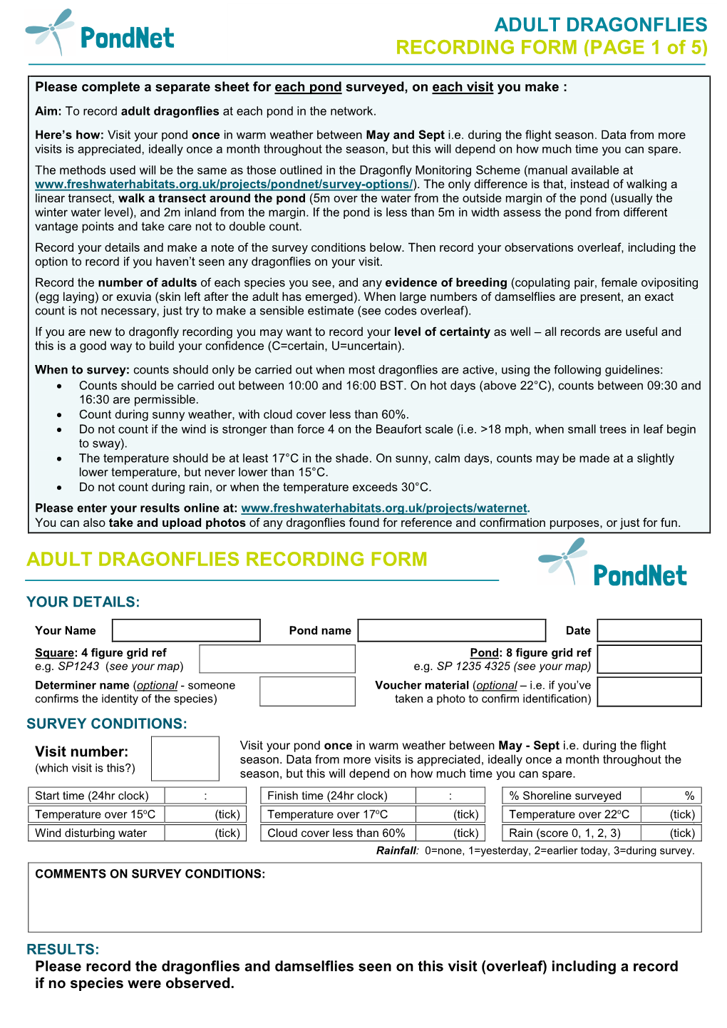 Adult Dragonfly Survey Form