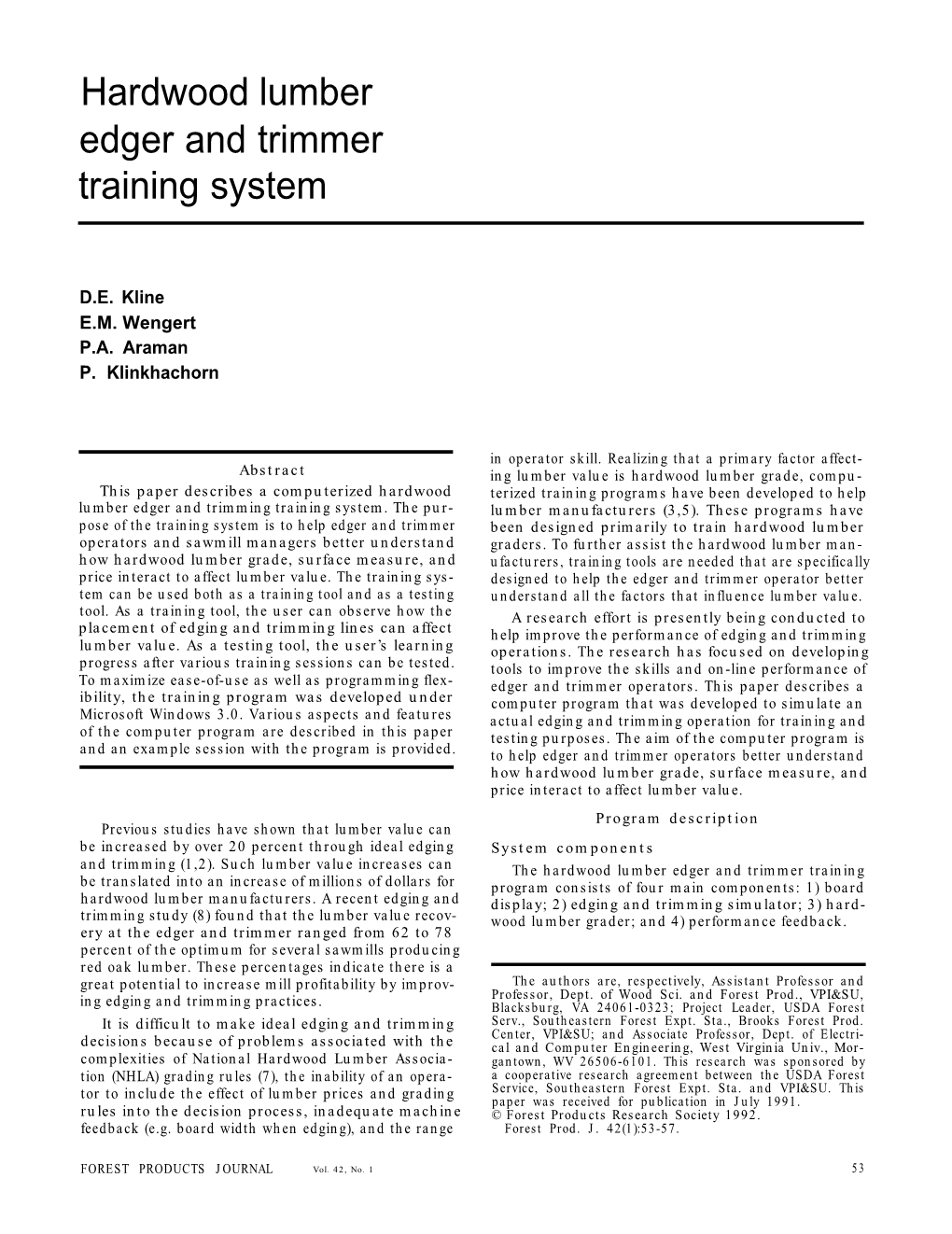 Hardwood Lumber Edger and Trimmer Training System