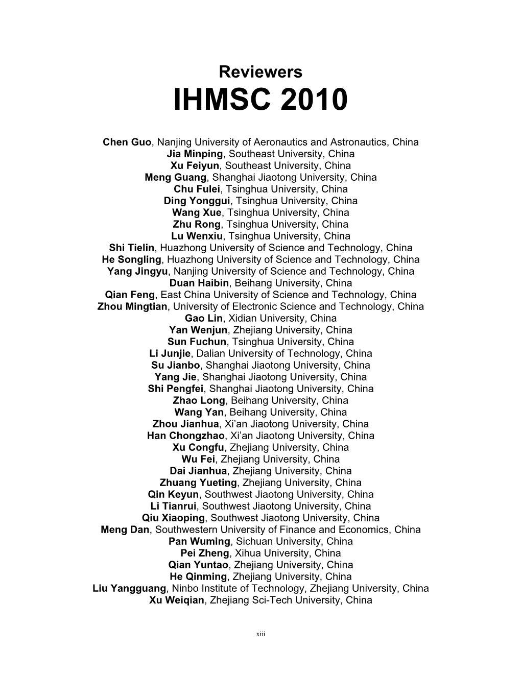 Reviewers IHMSC 2010
