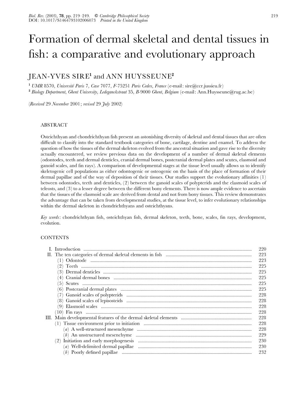 Formation of Dermal Skeletal and Dental Tissues in Fish