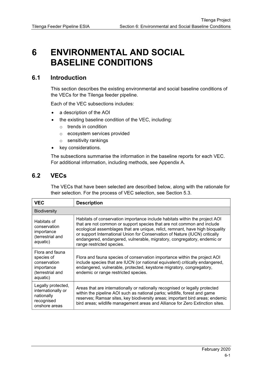 6 Environmental and Social Baseline Conditions