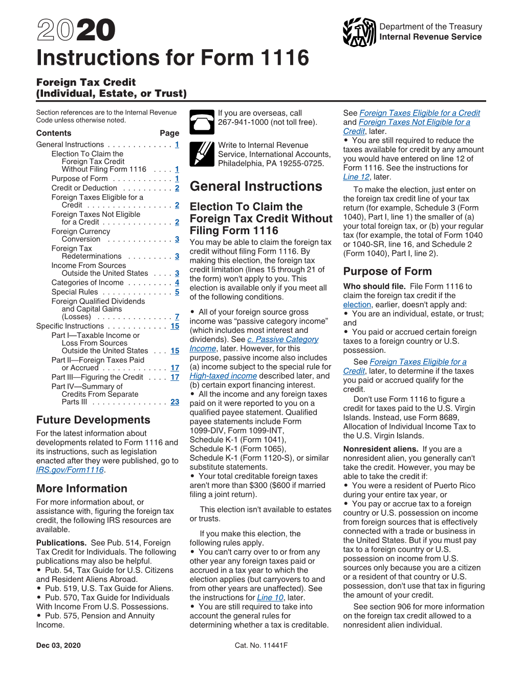 2020 Instructions for Form 1116