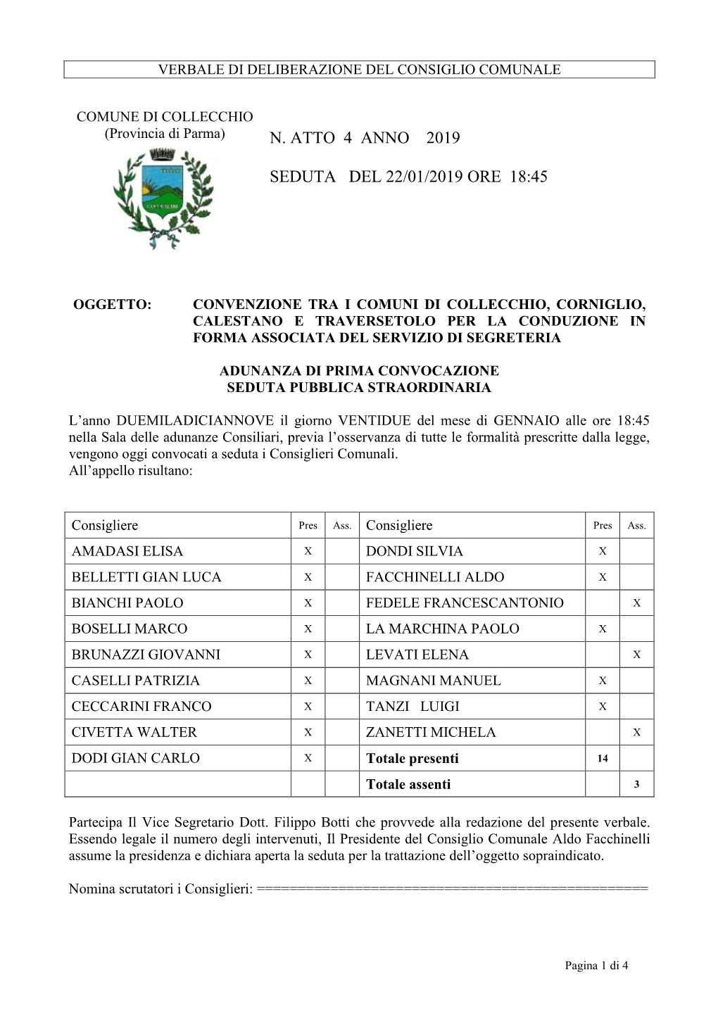 Verbale Di Deliberazione Del Consiglio Comunale