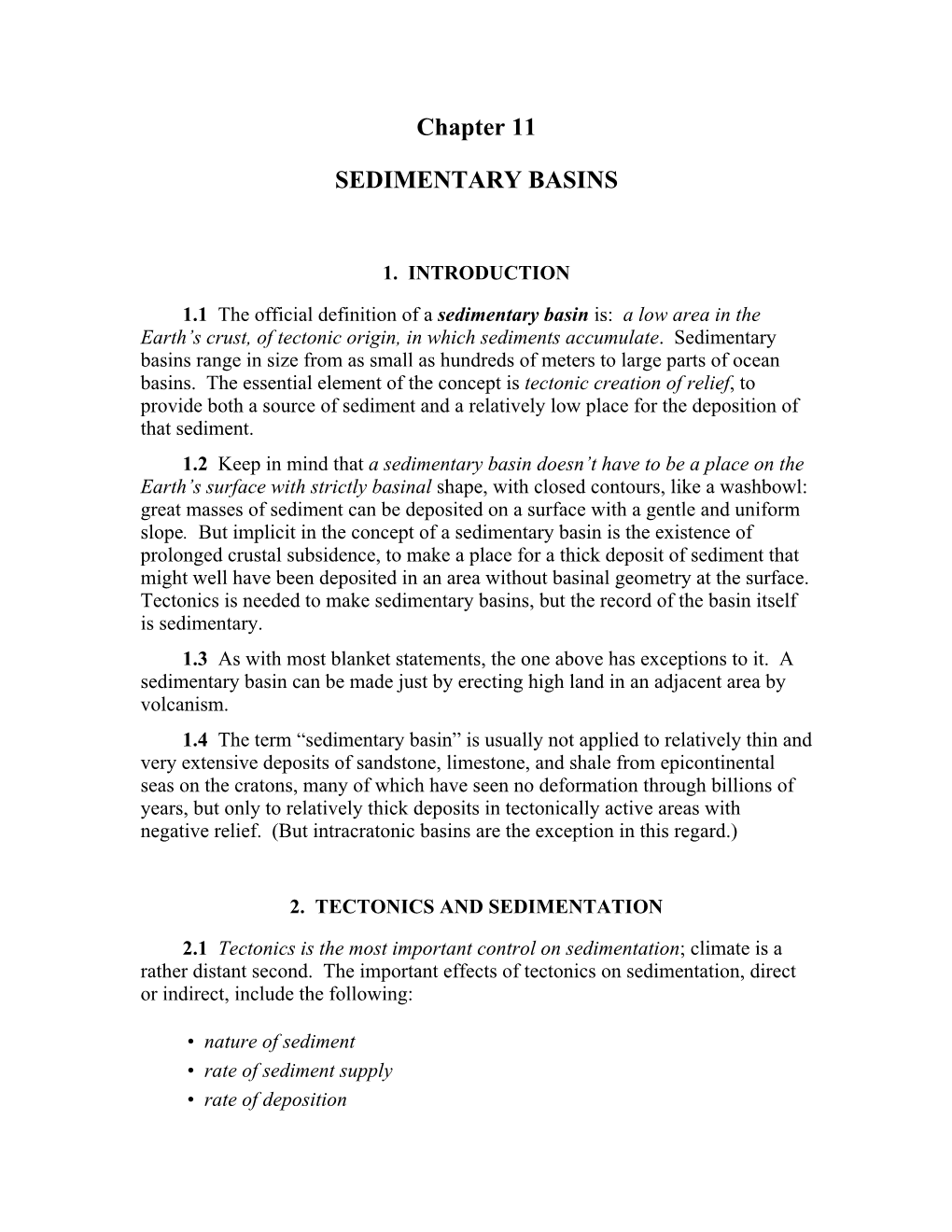 Chapter 11 SEDIMENTARY BASINS