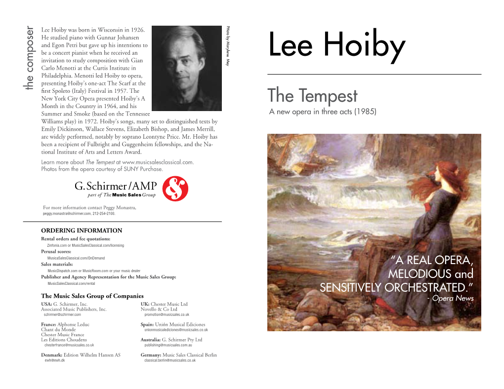 Lee Hoiby Was Born in Wisconsin in 1926