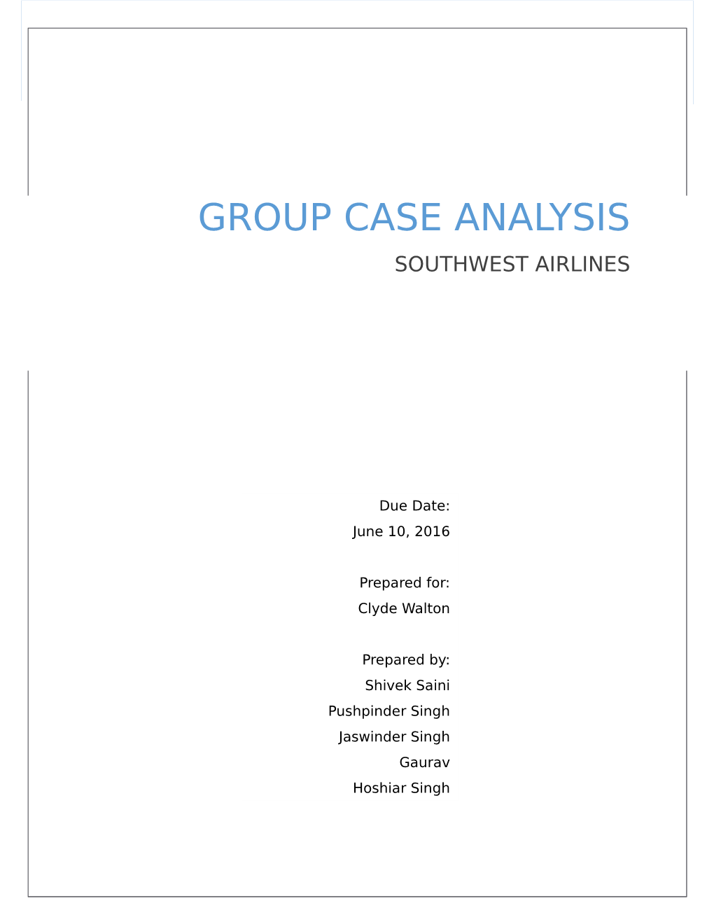 Group Case Analysis Southwest Airlines