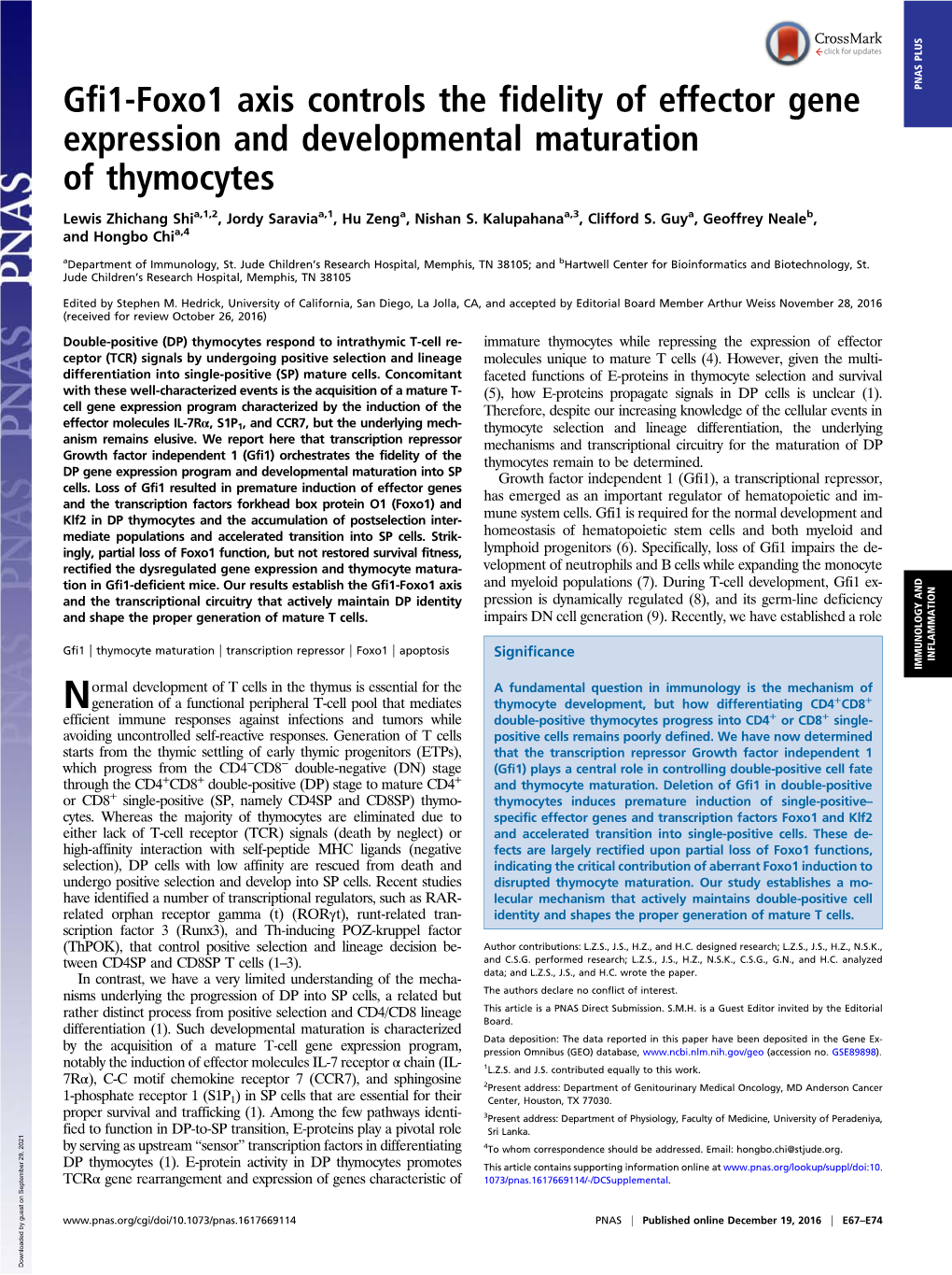 Gfi1-Foxo1 Axis Controls the Fidelity of Effector Gene Expression And