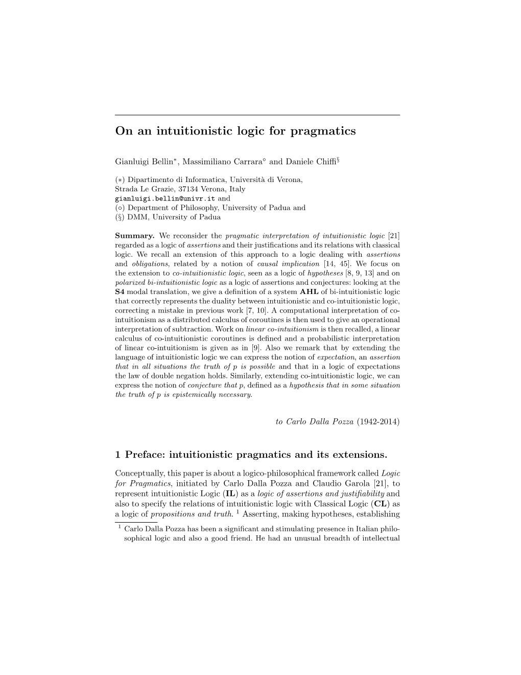 On an Intuitionistic Logic for Pragmatics