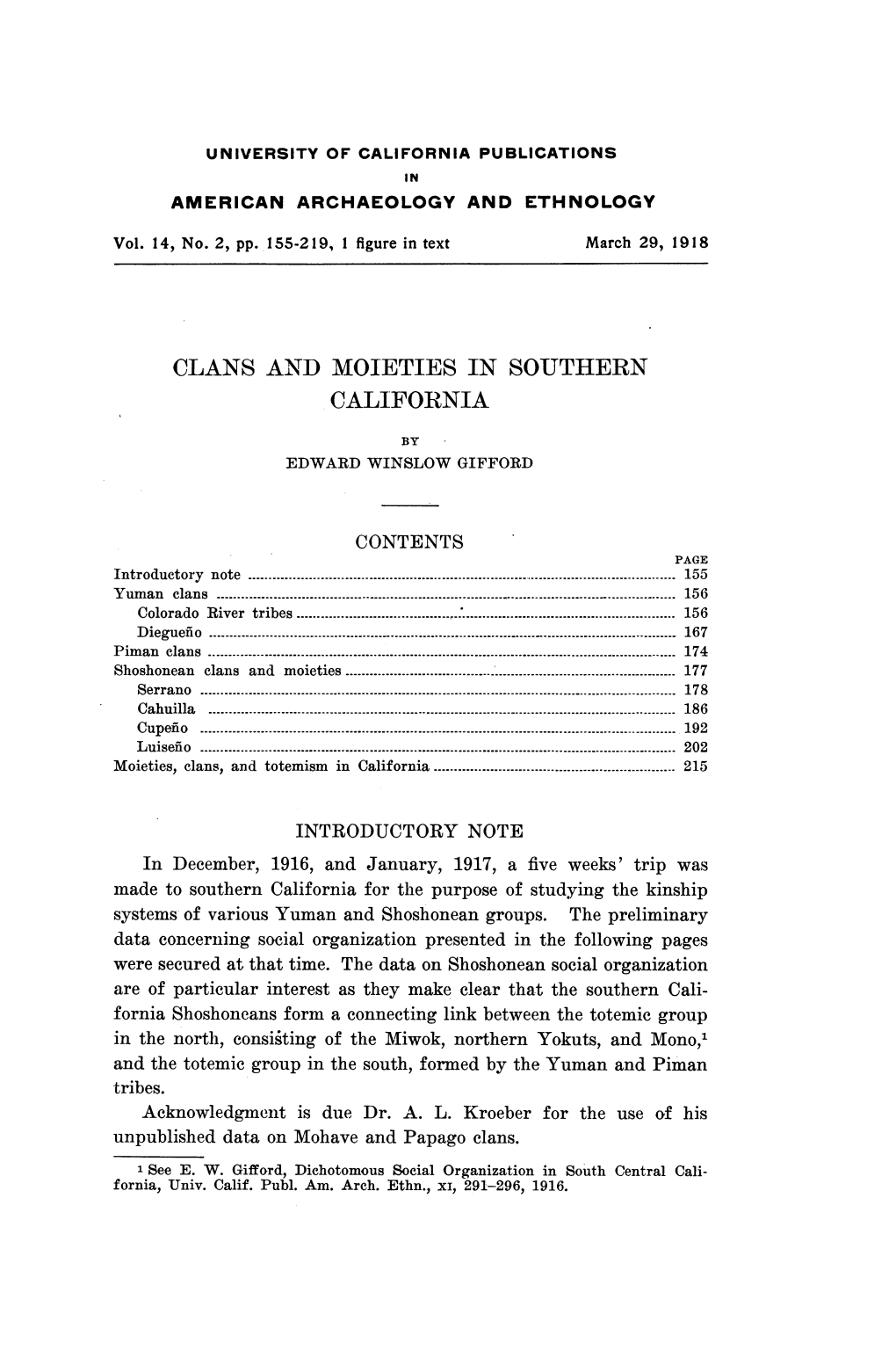 Clans and Moieties in Southern California