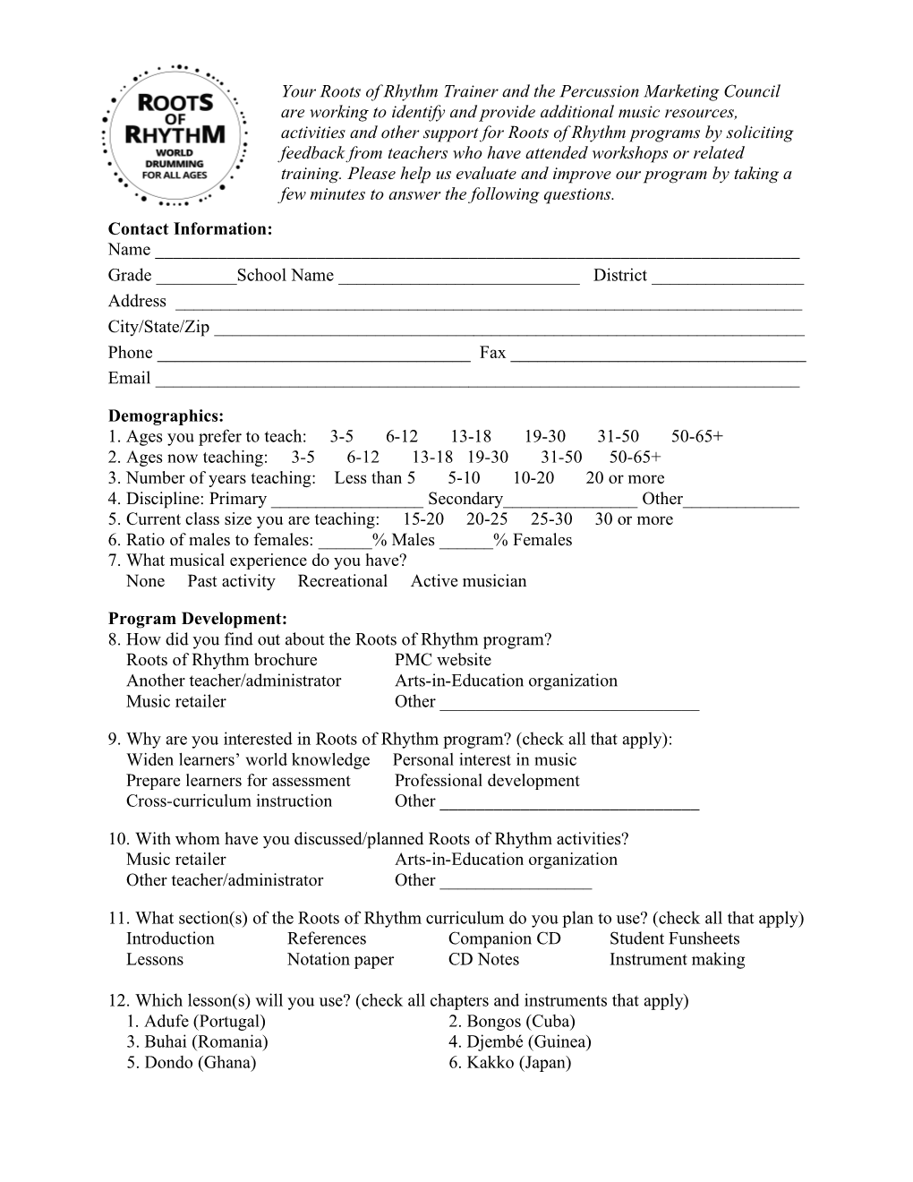 Evaluation Form