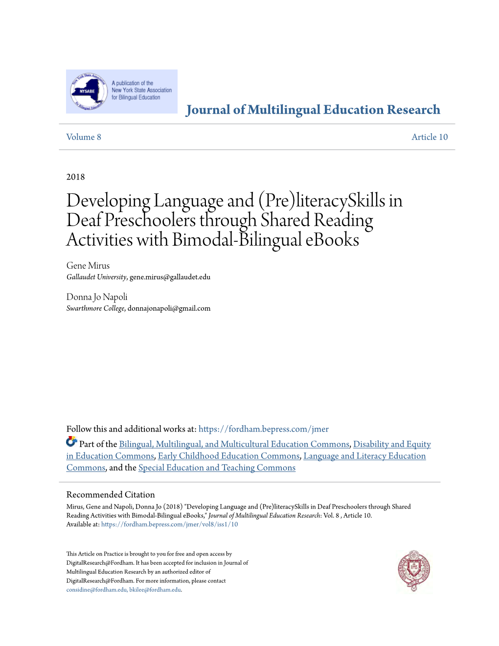 Developing Language and (Pre) Literacy Skills in Deaf Preschoolers