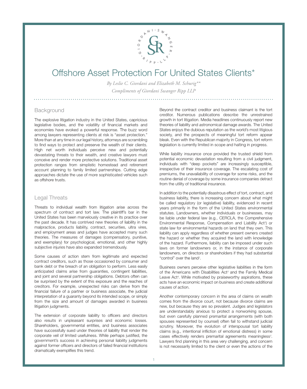 Offshore Asset Protection for United States Clients* by Leslie C