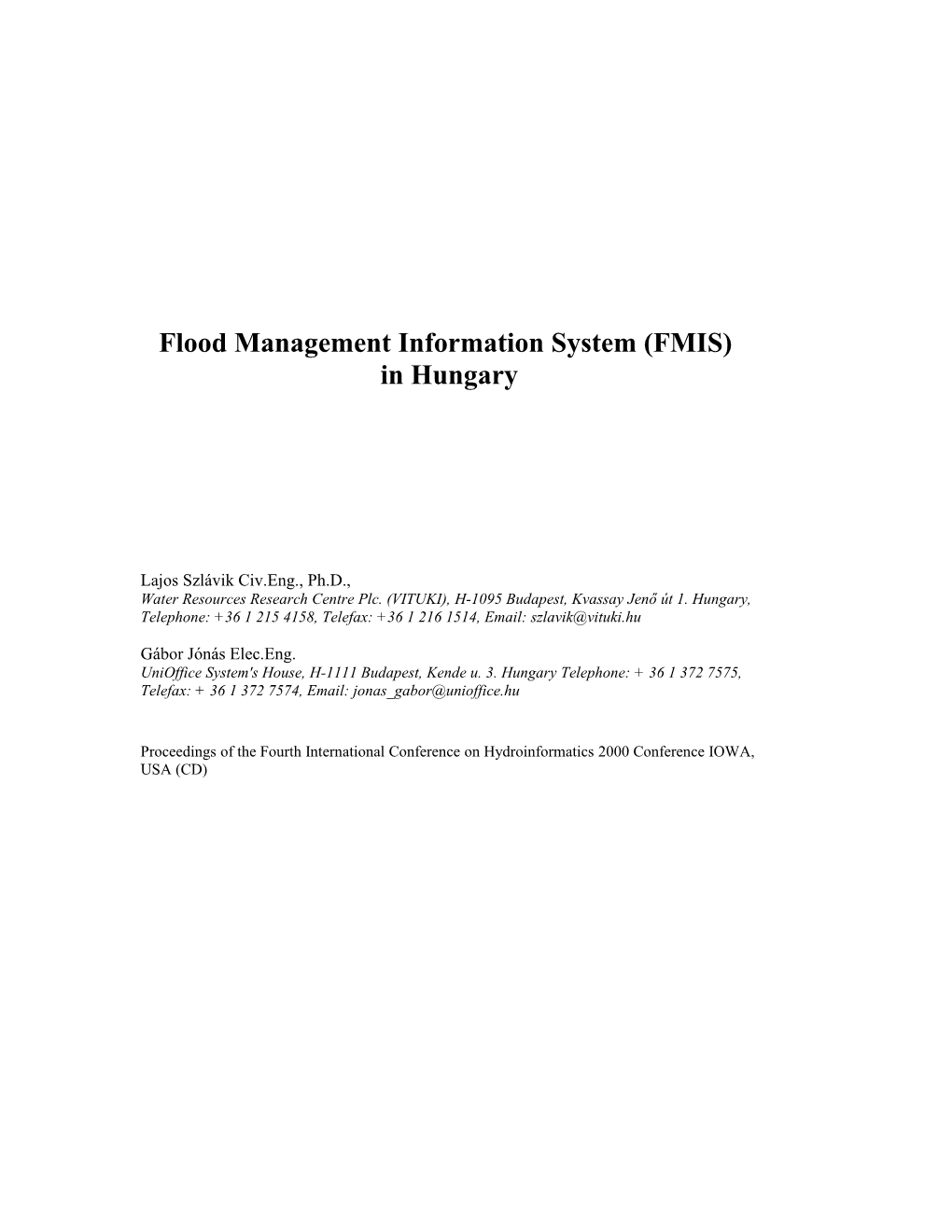 Flood Management Information System (FMIS)