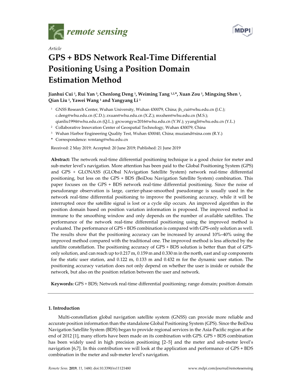 GPS + BDS Network Real-Time Differential Positioning Using a Position Domain Estimation Method