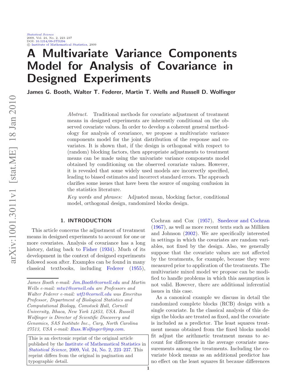 A Multivariate Variance Components Model for Analysis of Covariance In