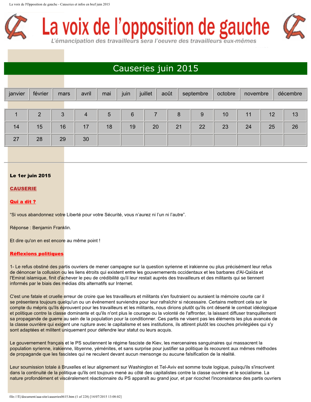 Causeries Et Infos En Bref Juin 2015