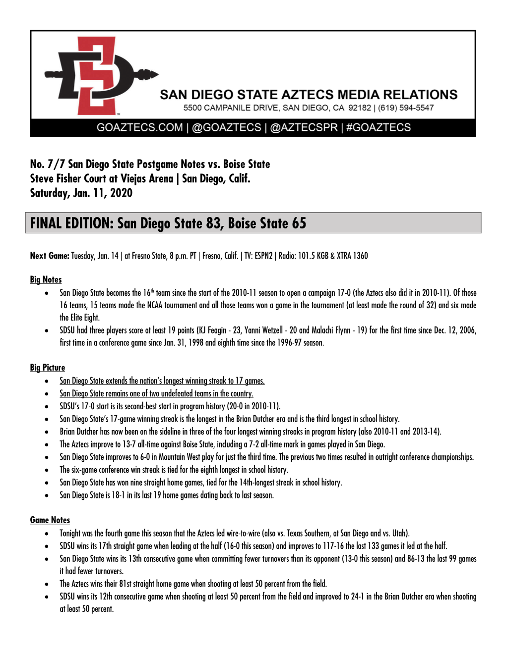 Postgame Notes Vs