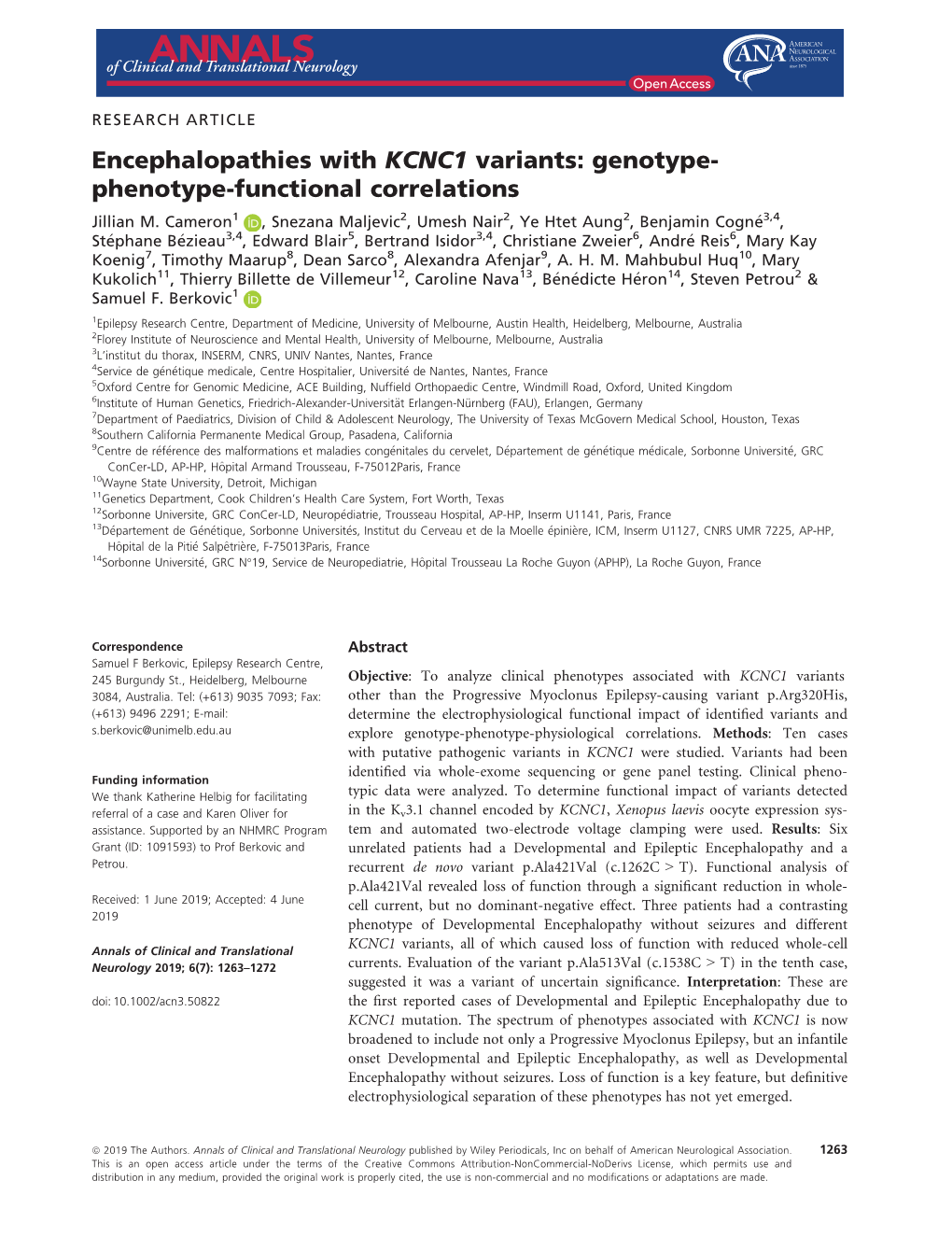 Encephalopathies with KCNC1 Variants: Genotype- Phenotype-Functional Correlations Jillian M