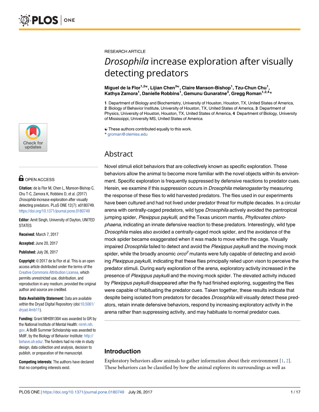 Drosophila Increase Exploration After Visually Detecting Predators