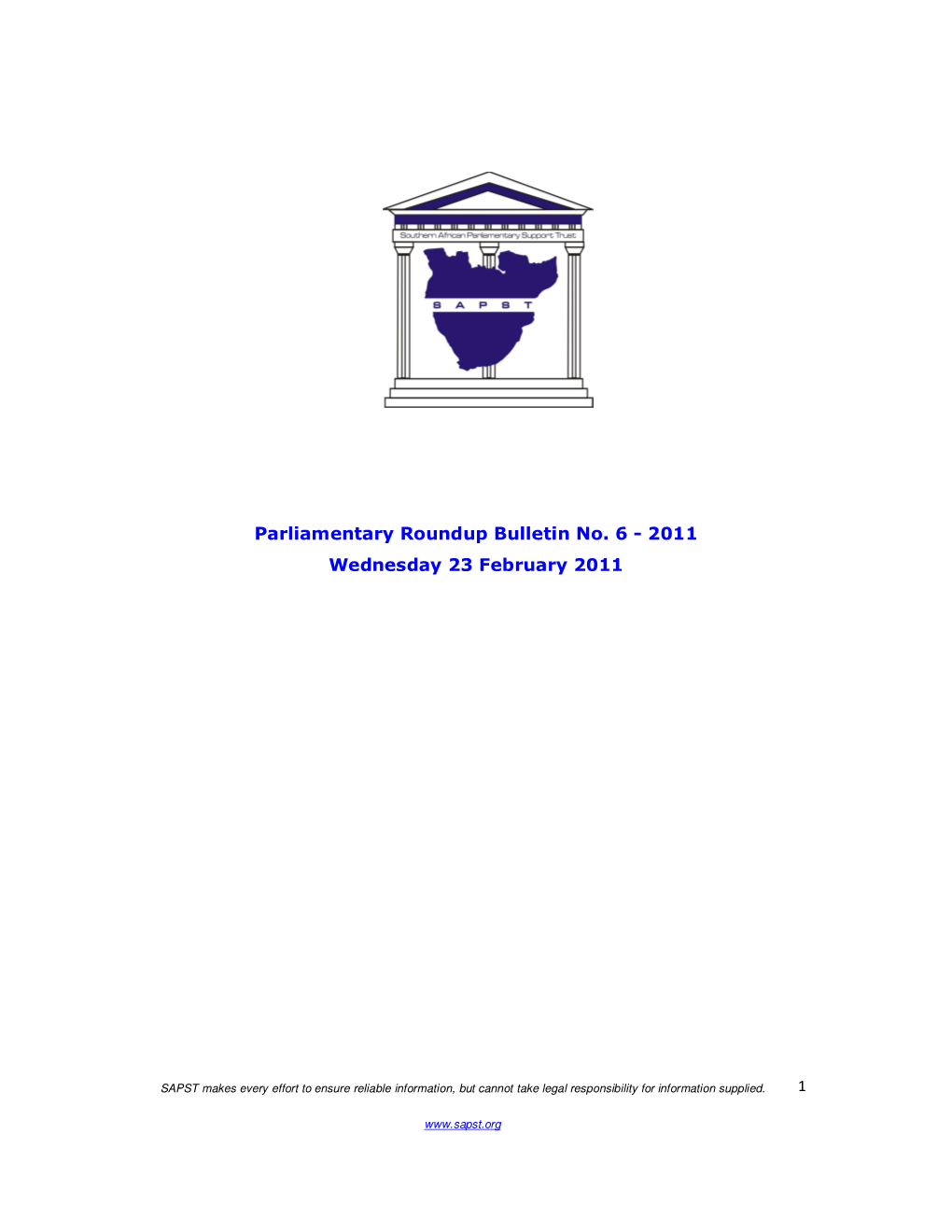 Parliamentary Roundup Bulletin No. 6 - 2011 Wednesday 23 February 2011