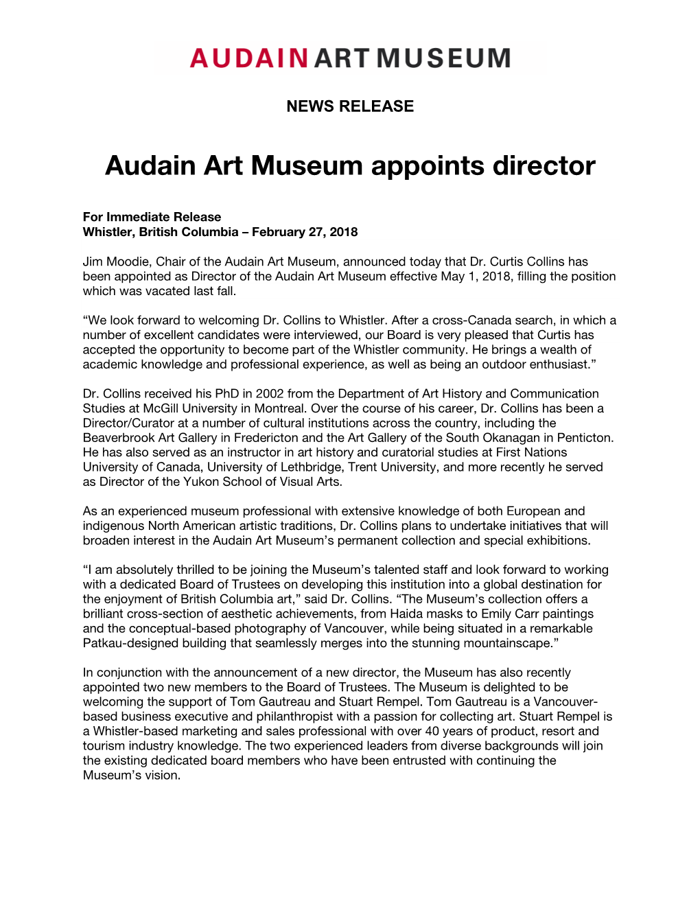 Audain Art Museum Appoints Director