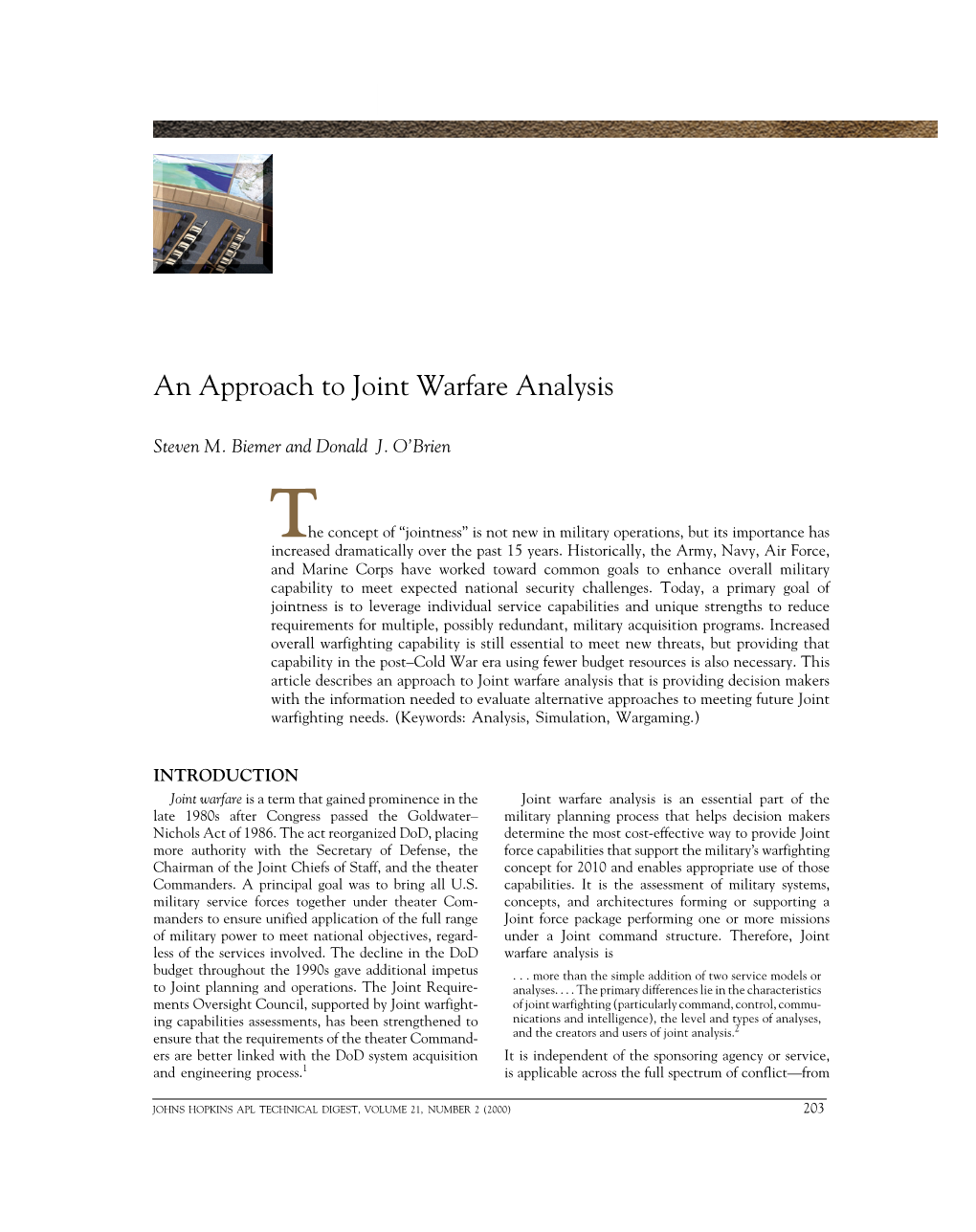 An Approach to Joint Warfare Analysis