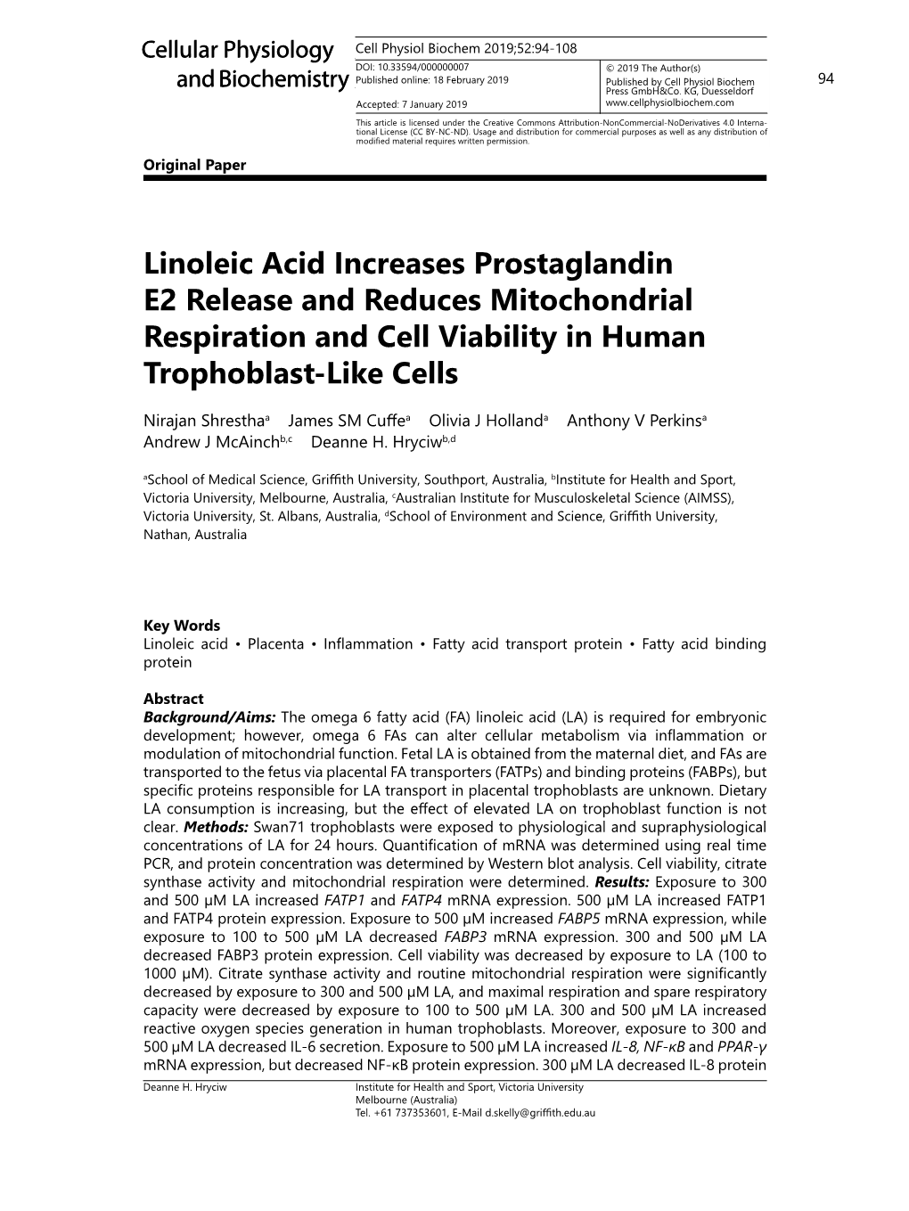 Linoleic Acid Increases Prostaglandin E2 Release and Reduces Mitochondrial Respiration and Cell Viability in Human Trophoblast-Like Cells