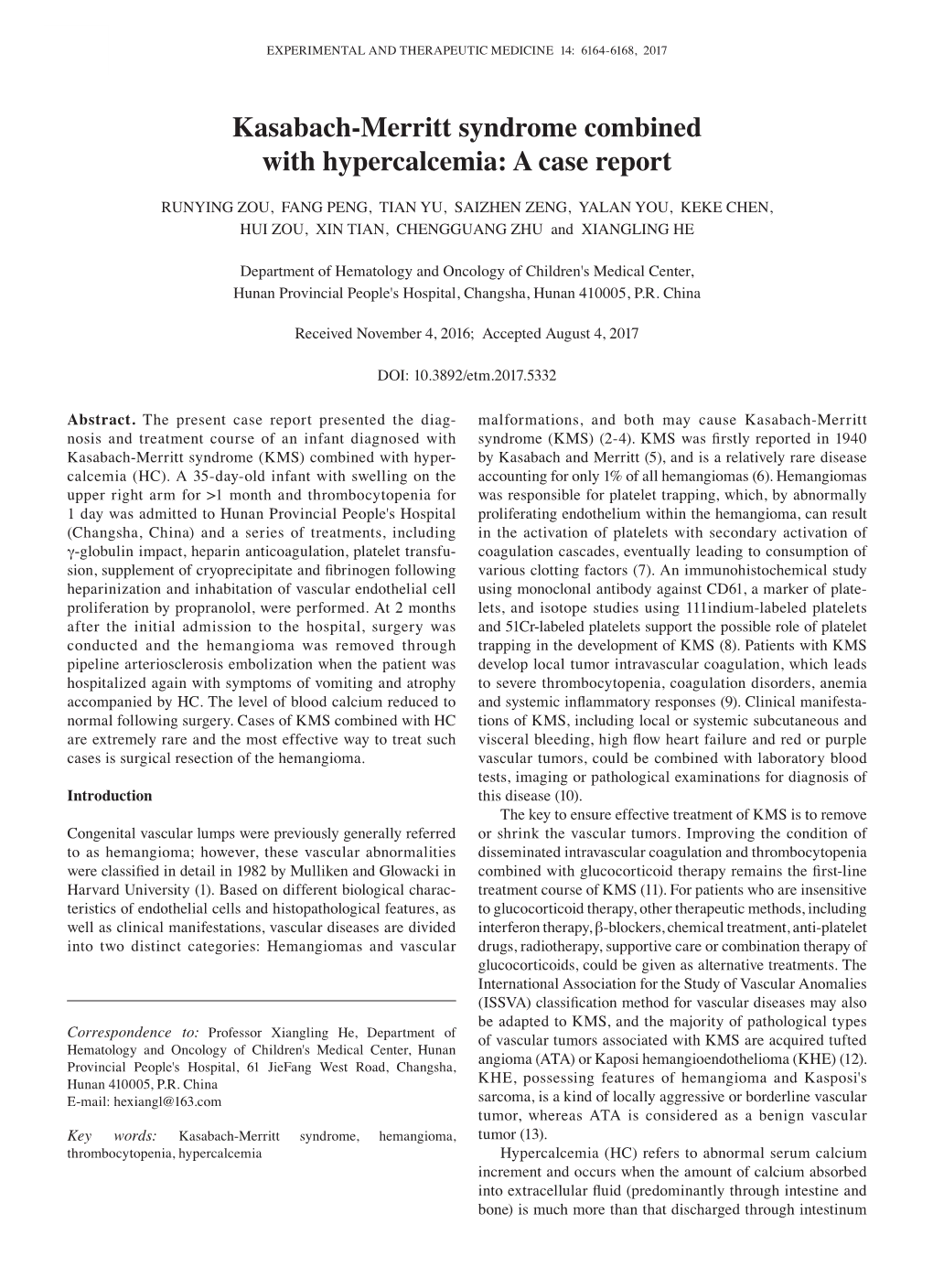 Kasabach‑Merritt Syndrome Combined with Hypercalcemia: a Case Report