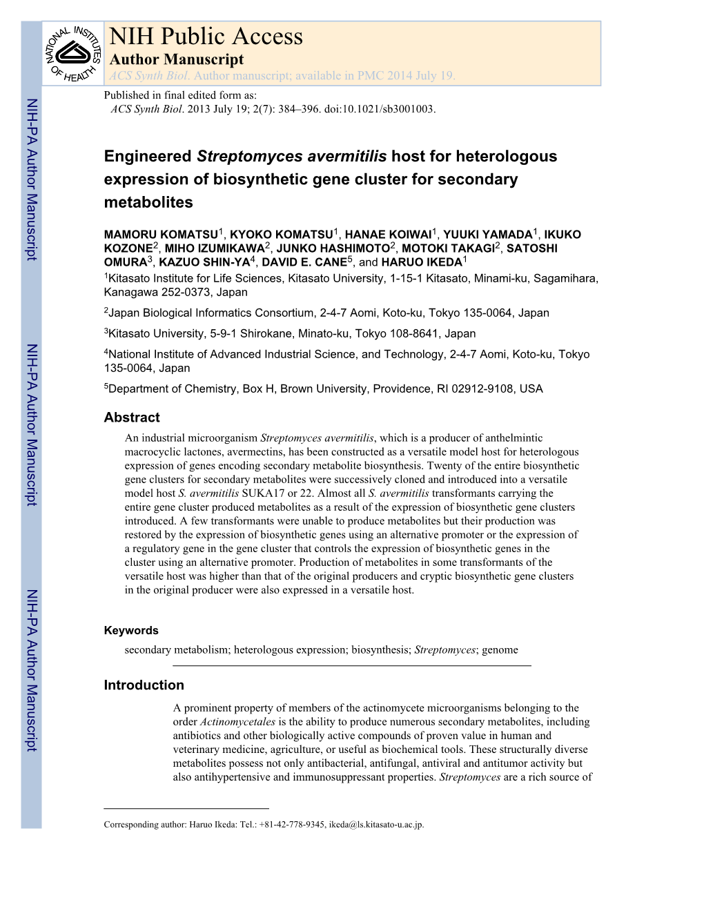 NIH Public Access Author Manuscript ACS Synth Biol