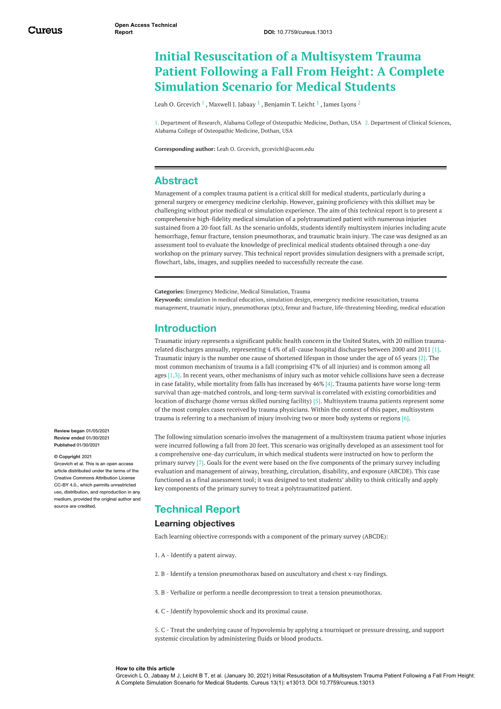 A Complete Simulation Scenario for Medical Students