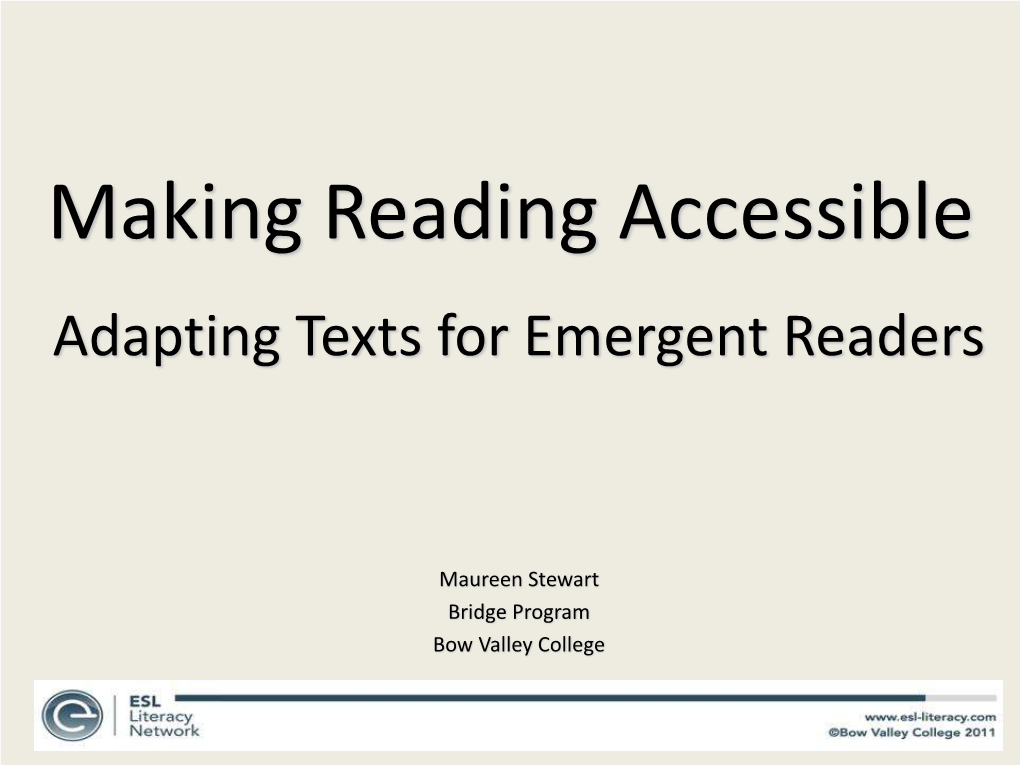 Making Reading Accessible Adapting Texts for Emergent Readers