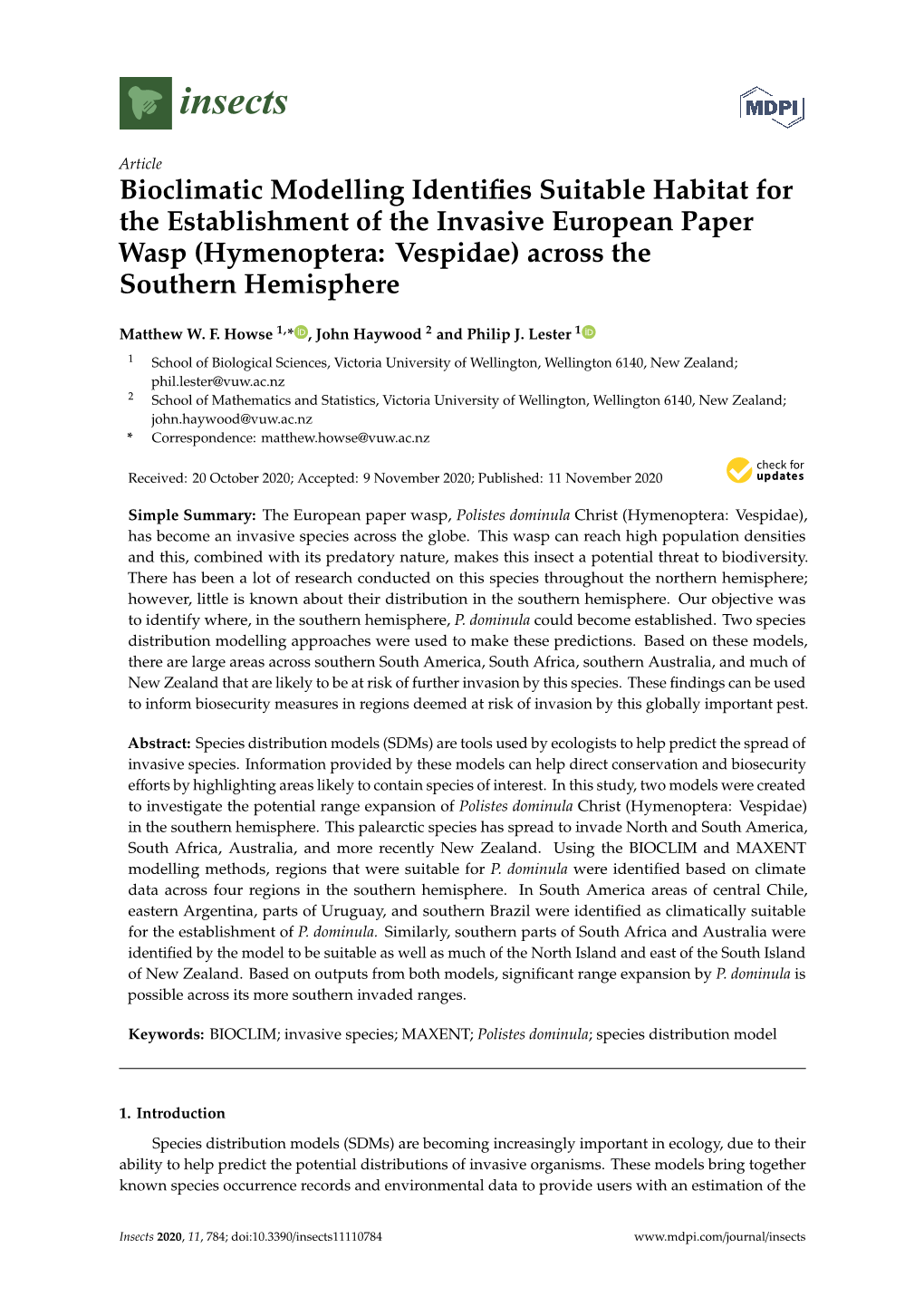 Bioclimatic Modelling Identifies Suitable Habitat for The