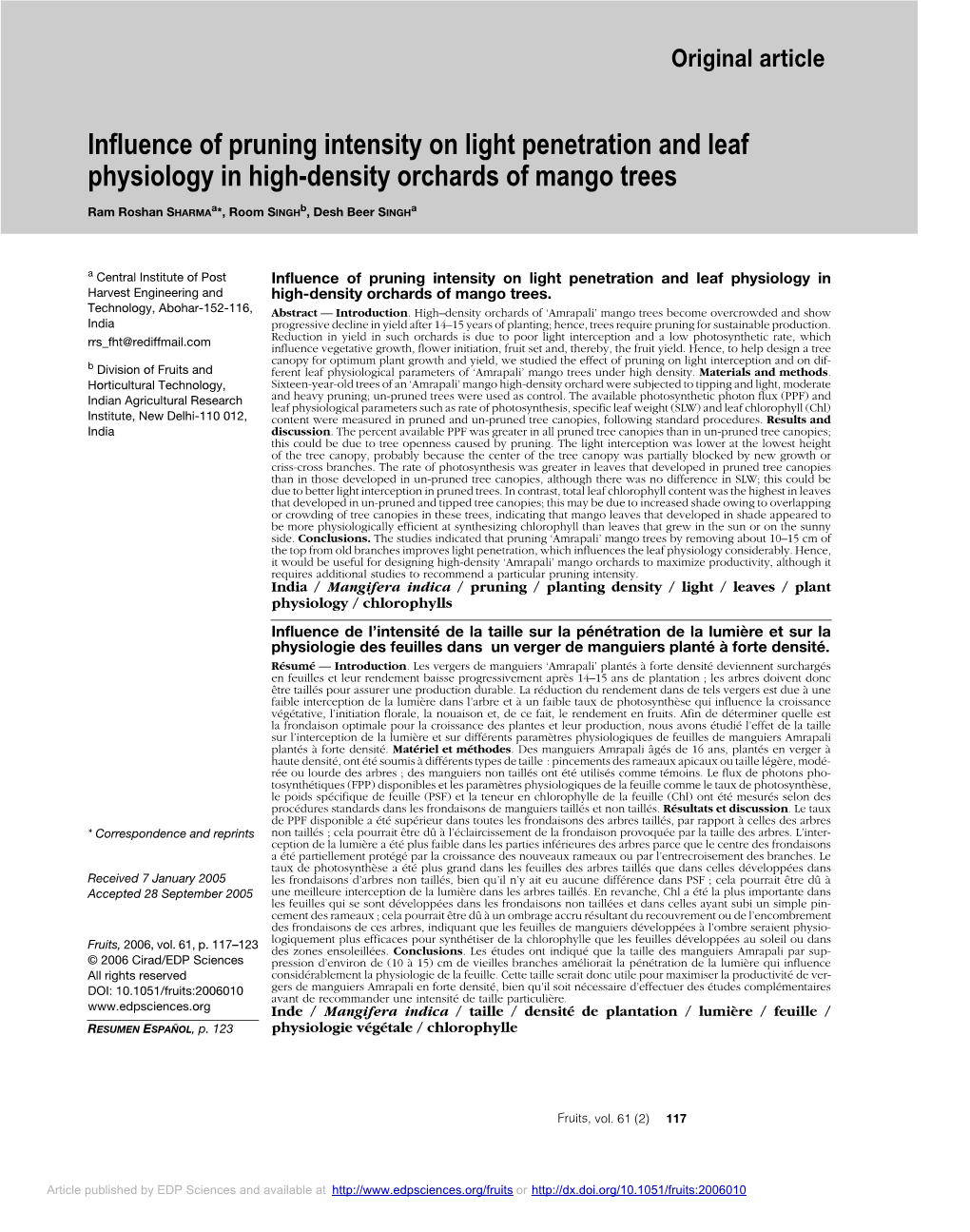 Influence of Pruning Intensity on Light Penetration and Leaf Physiology in High-Density Orchards of Mango Trees