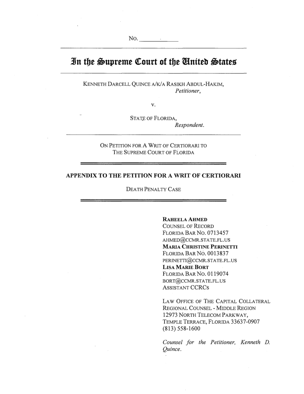 Appendix to the Petition for a Writ of Certiorari