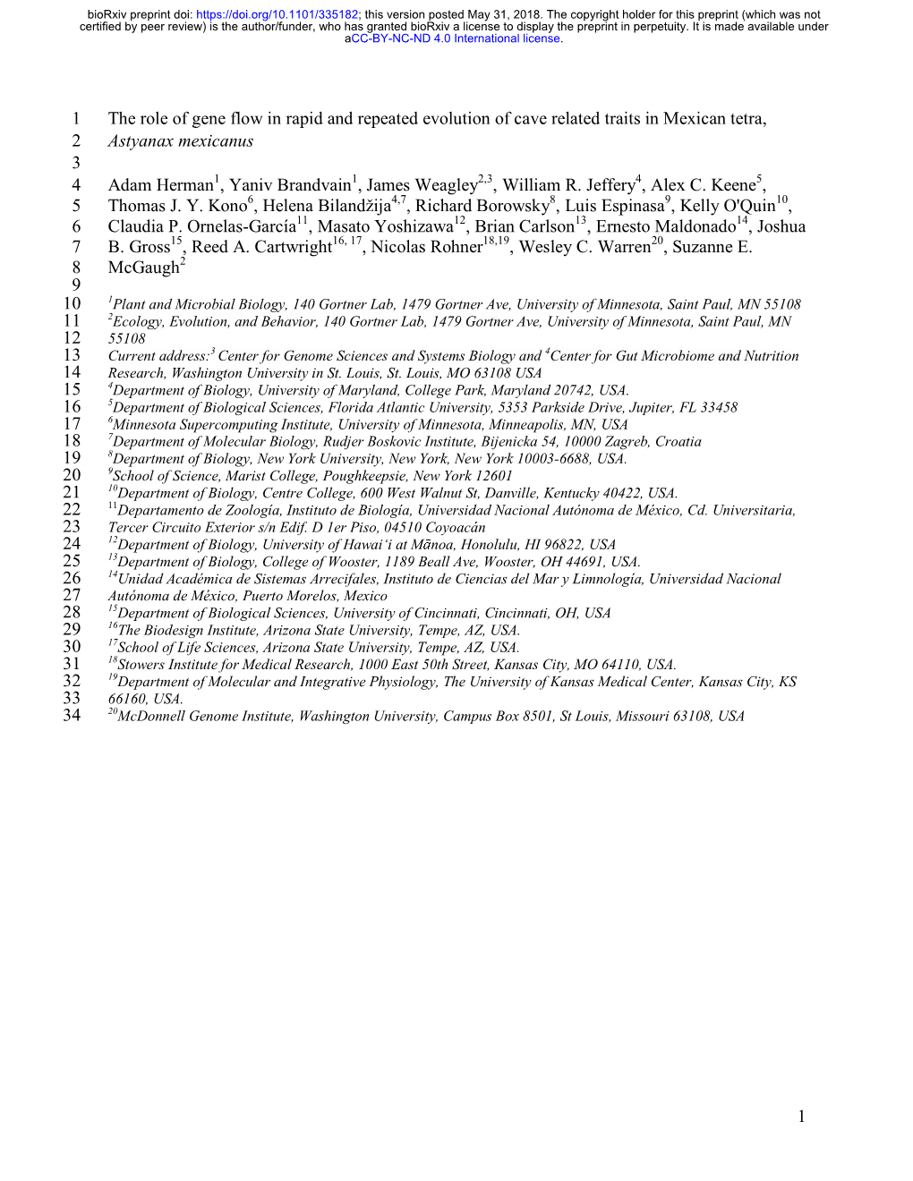 The Role of Gene Flow in Rapid and Repeated Evolution of Cave Related Traits in Mexican Tetra, Astyanax Mexicanus