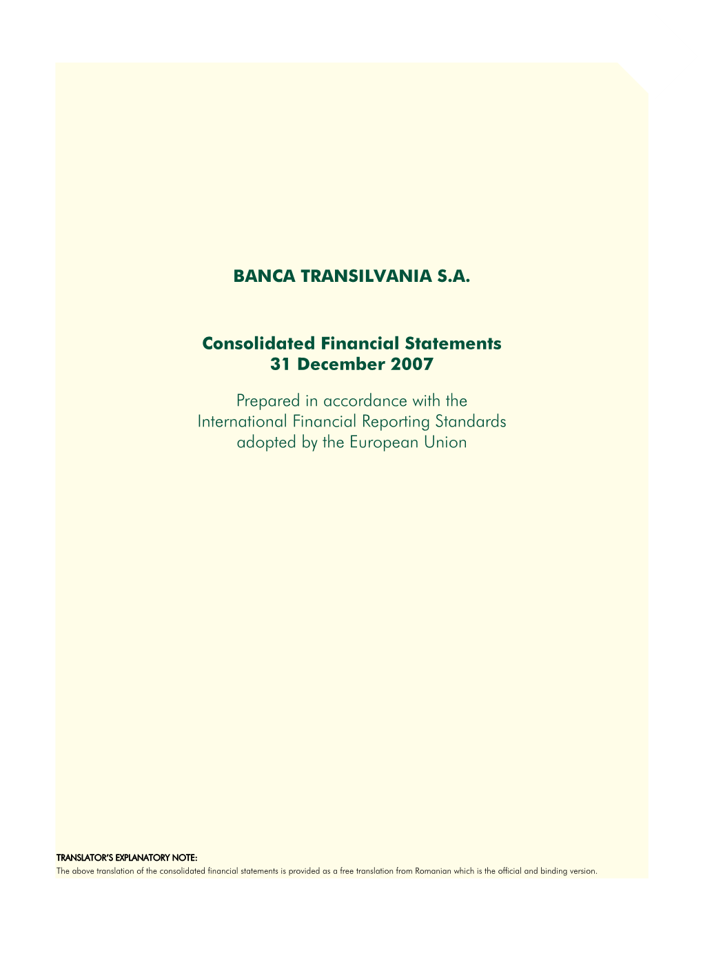 BANCA TRANSILVANIA S.A. Consolidated Financial Statements