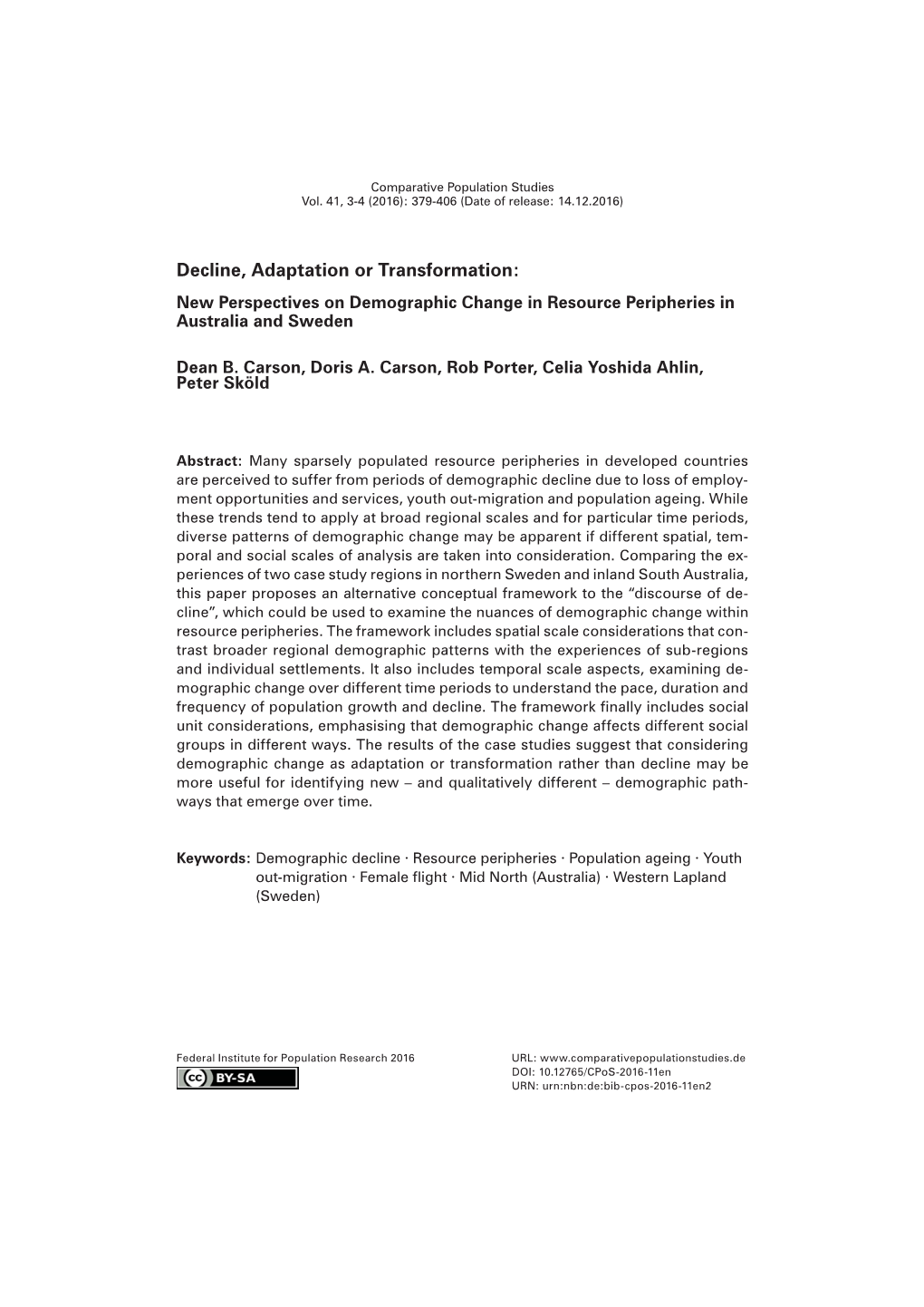 New Perspectives on Demographic Change in Resource Peripheries in Australia and Sweden