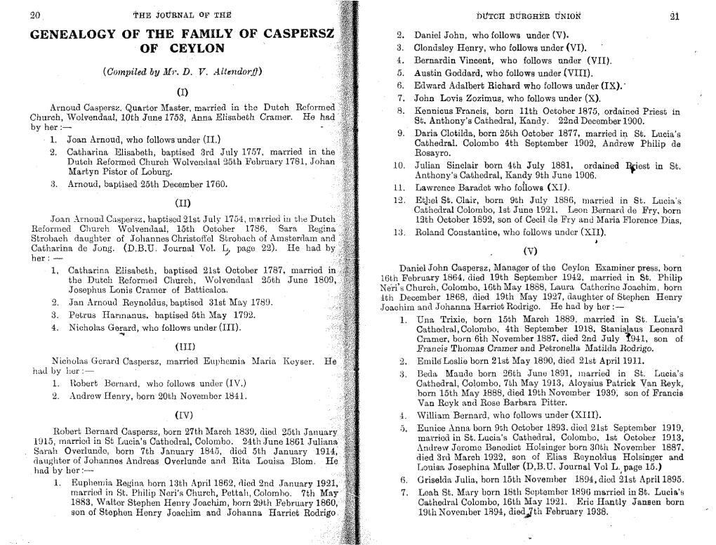 Genealogy of the Family of Caspersz of Ceylon 21