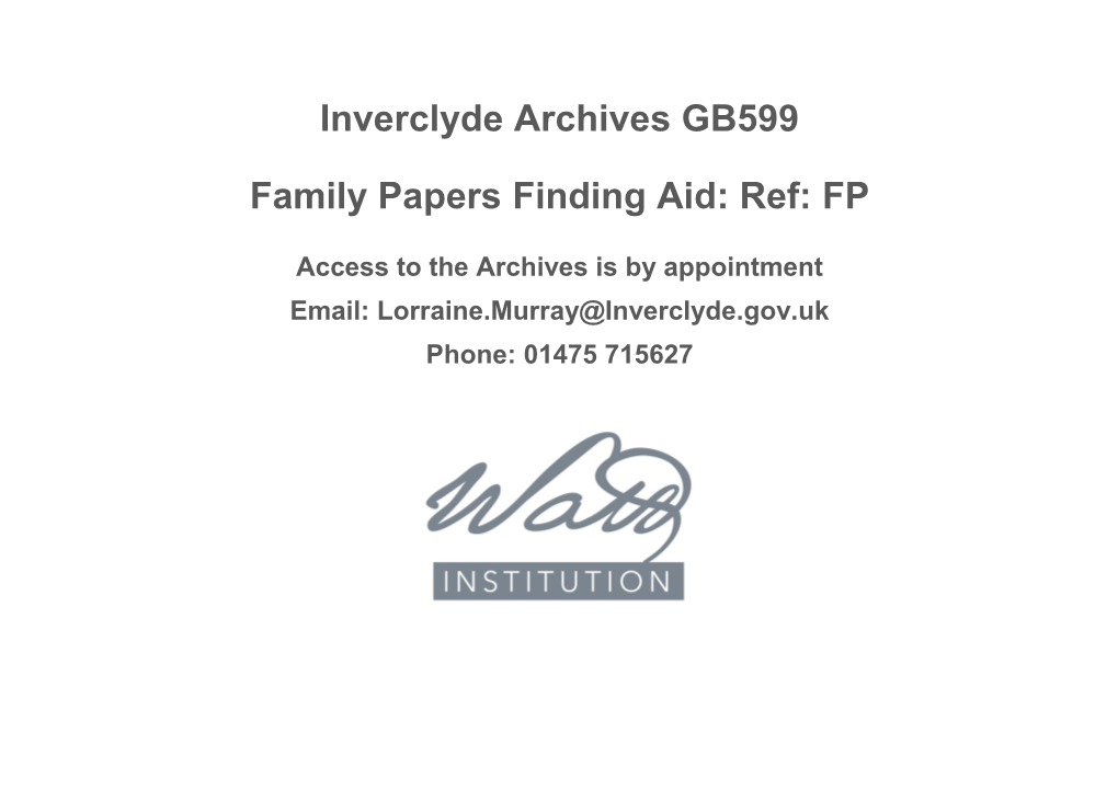 Inverclyde Archives GB599 Family Papers Finding