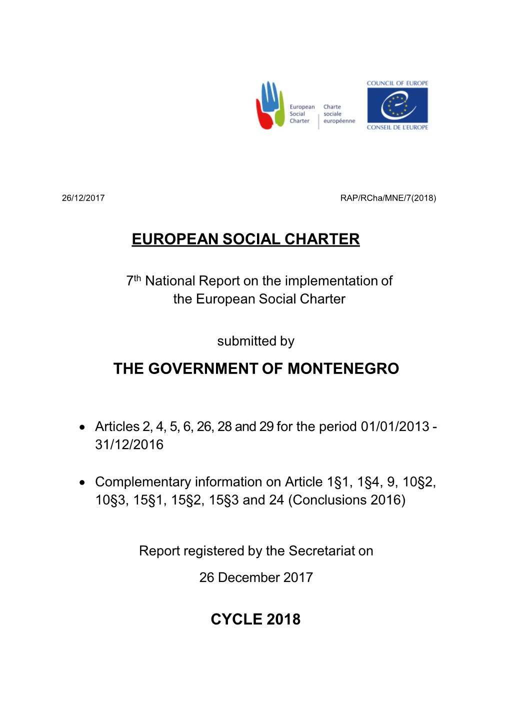 European Social Charter the Government Of