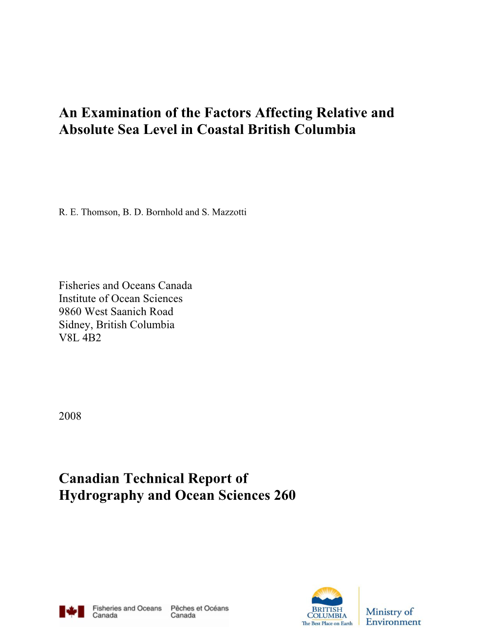 An Examination of the Factors Affecting Relative and Absolute Sea Level in Coastal British Columbia